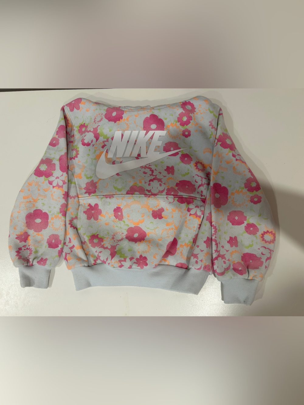 Nike Kids White Sweatpants with Pink & Orange Floral Print